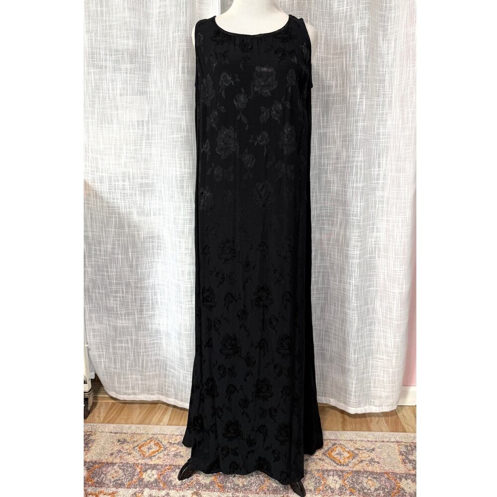 VTG Spencer Alexis Black Maxi Dress M Rose Floral Dark Fairy Grunge Whimsigoth
